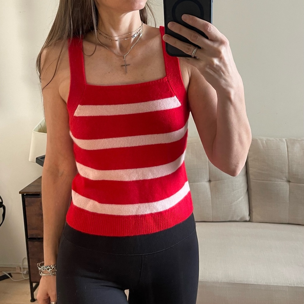Banana Republic Cashmere Blend Stripe Sweater Tank Top Square Neck Red Pink XS N